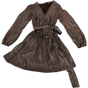 Dress Forum Metallic Gold Black Mini Dress Small Long Sleeve Belted Party